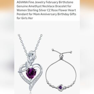 Agvana 925 Stamped Sterling Silver CZ & Amethyst Bracelet And Necklace Set NEW!